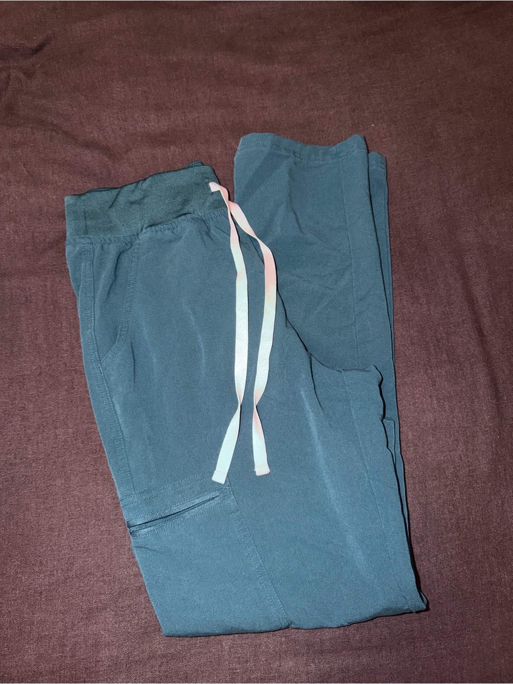 Figs Teal Drawstring Track Joggers with Contrast Ties